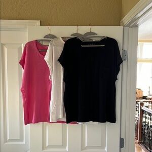 3 LOFT Trio of Black, White, and Pink Tees